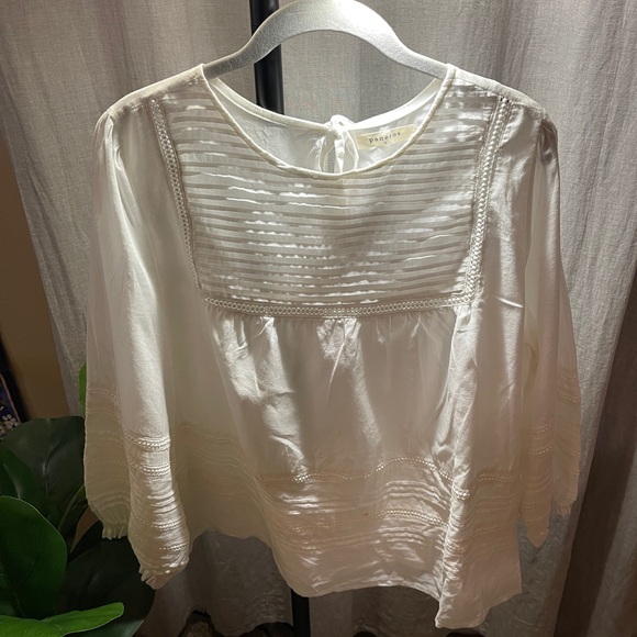Paneros White Peasant Blouse | Size Large | Romantic Cotton Blend, Perfect for F - Picture 1 of 12